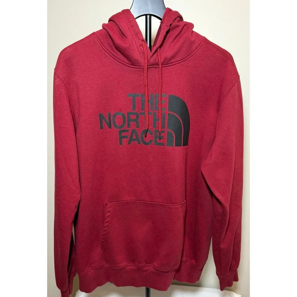 The North Face Men's Pullover Fleece Hoodie Red Logo Graphic Pocket Size XL